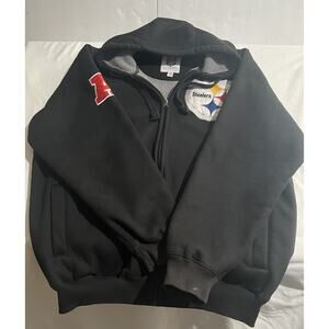 Vintage Pittsburgh Steelers Classic NFL Black Sherpa Full Zip Hoodie Mens Sz L